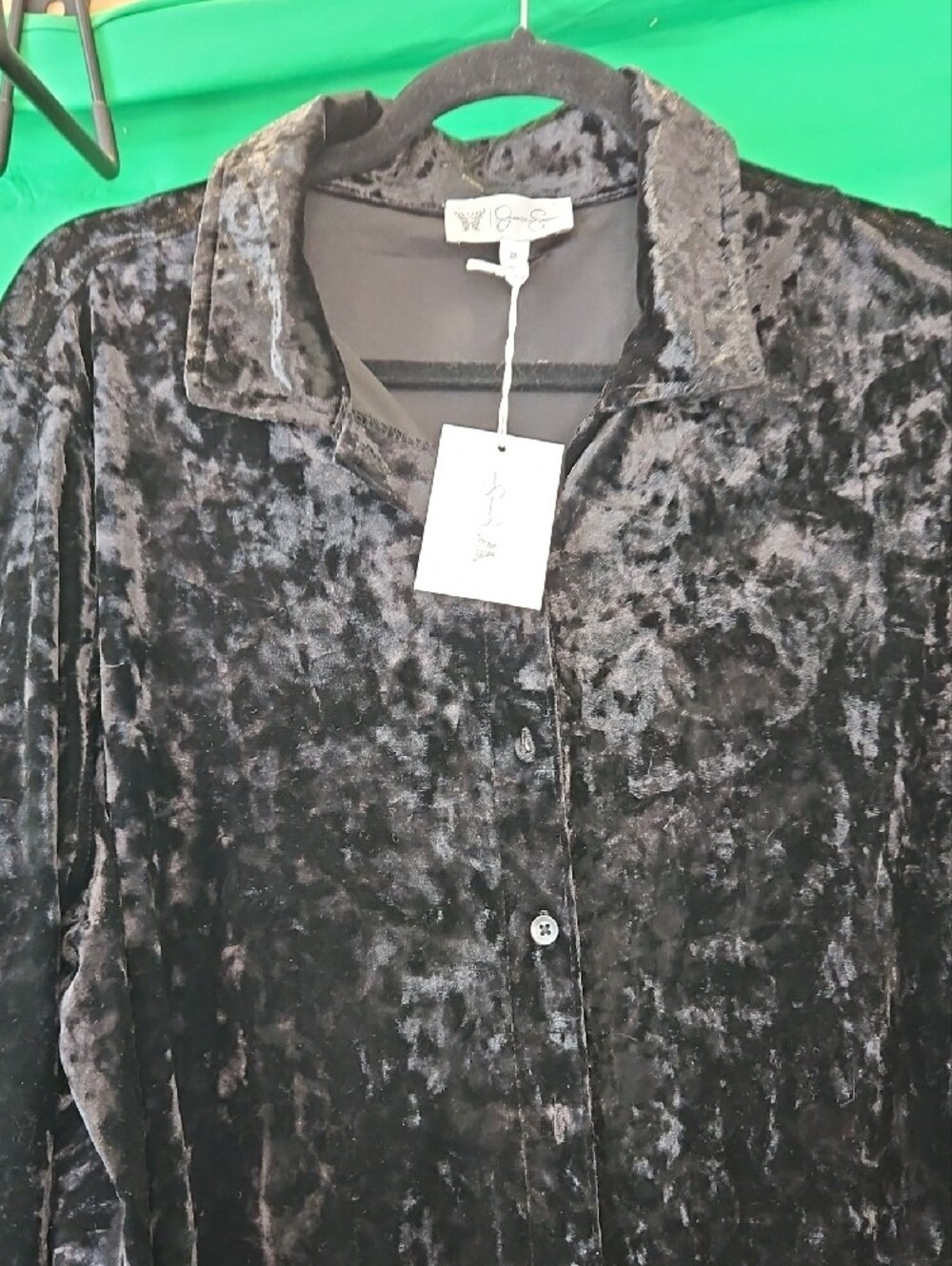 Jessica Simpson Black Crushed Velvet Button-Down Blouse - Picture 3 of 10
